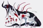  animal_focus claws curled_horns flower from_side full_body highres horns kamikiririp monster multiple_horns no_humans original plant red_flower signature simple_background solo tail twitter_username walking white_background 