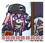  2girls :d afterimage baseball_cap black_cloak black_gloves black_headwear black_jacket black_necktie blank_eyes blush_stickers chibi chinese_commentary chinese_text cloak commentary_request cross-section crossed_out dark-skinned_female dark_skin day dress elisa_(girls&#039;_frontline) facial_mark forehead_mark girls_frontline gloves hair_between_eyes hair_ornament hat highres holding jacket knocking long_hair multiple_girls necktie no_mouth official_art one_side_up open_clothes open_jacket package pink_hair sangvis_ferri shaded_face simple_background smile st_ar-15_(girls&#039;_frontline) su_xiao_jei tearing_up tears translation_request trembling violet_eyes white_background white_dress white_hair 