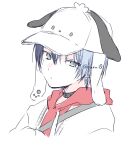  1boy animal_ears animal_hat aoyagi_touya baseball_cap black_collar black_hair closed_mouth collar drawstring fake_animal_ears grey_eyes grey_hair hat hood hood_down hoodie jacket kuroi_(liar-player) looking_at_viewer male_focus mole mole_under_eye multicolored_hair open_clothes open_jacket project_sekai red_hoodie simple_background solo twitter_username two-tone_hair white_background white_headwear white_jacket 