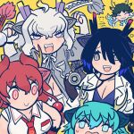  5girls :3 ^_^ ahoge black_dragon_(kemono_friends) black_hair black_horns blonde_hair blue_dragon_(kemono_friends) blue_eyes breast_pocket c: chibi closed_eyes closed_mouth coat collared_shirt dated dragon_horns elbow_gloves eyelashes fangs fingerless_gloves furrowed_brow gloves green_hair grey_eyes grey_hair grey_horns highres horns inada_roku kemono_friends kirin_(kemono_friends) lab_coat long_hair multicolored_hair multicolored_horns multiple_girls multiple_horns necktie open_clothes open_coat open_mouth orange_hair parted_bangs pink_horns pocket purple_hair purple_horns red_dragon_(kemono_friends) red_eyes red_horns redhead shirt simple_background slit_pupils smile stethoscope two-tone_hair violet_eyes white_coat white_dragon_(kemono_friends) wing_collar yellow_background yellow_horns 