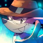  1boy brown_headwear fang fang_the_sniper furry furry_male hand_up hat highres looking_at_viewer plus2sf portrait solo sonic_(series) 