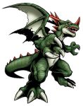 claws coredramon coredramon_(green) digimon dragon horns lowres official_art open_mouth sharp_teeth simple_background tail teeth white_background wings 