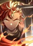  &gt;:( 1boy closed_mouth diamant_(fire_emblem) fire fire_emblem fire_emblem_engage high_collar highres holding holding_sword holding_weapon looking_at_viewer male_focus red_eyes redhead sword v-shaped_eyebrows weapon yozu_(yozu0420) 