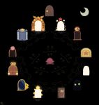  absurdres black_background chef_kawasaki closed_eyes colored_skin door highres kirby kirby_(series) mirra_(kirby) moon nidoo no_humans pink_skin simple_background star_(symbol) suyasuyabi yume_nikki 