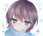  1girl blue_eyes blue_scarf blush brown_hair light_frown looking_at_viewer original sakura_no_ss scarf short_hair sick snot star_(symbol) 