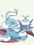  altaria animal_focus beak bird blue_skin claws closed_eyes closed_mouth clouds colored_skin commentary_request evolutionary_line fangs fluffy highres iie_efg musical_note no_humans pokemon pokemon_(creature) salamence simple_background sleeping swablu white_background wings 