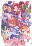  4boys 5girls ahoge amitie_(puyopuyo) andou_ringo apple arle_nadja armor bag blonde_hair blue_dress blue_eyes blue_hair blue_headband blue_headwear blue_skirt blush brown_eyes brown_hair cape carbuncle_(puyopuyo) character_hair_ornament confetti creature cryokinesis dress drill_hair english_text fire food fruit futaba969649 glasses green_eyes green_hair grey_hair hair_ornament hair_over_eyes hairclip half_updo hat headband heterochromia highres holding holding_sword holding_weapon klug_(puyopuyo) long_hair long_sleeves looking_at_viewer multiple_boys multiple_girls one_eye_closed open_mouth pants ponytail purple_hair puyopuyo pyrokinesis red_cape red_eyes red_headwear redhead rulue_(puyopuyo) sasaki_maguro schezo_wegey school_uniform shirt short_hair shorts sig_(puyopuyo) skirt smile star_(symbol) strange_klug sword twin_drills weapon white_background white_hair witch_(puyopuyo) 