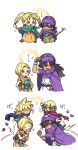  2boys 2girls age_progression aged_down arm_up arrow_(symbol) belt belt_bag bianca_(dq5) black_hair blonde_hair blue_cloak blue_eyes blush blush_stickers bow bracelet braid cape child cloak commentary_request dark-skinned_male dark_skin dragon_quest dragon_quest_v dress earrings family father_and_daughter father_and_son gloves green_bow green_cape green_cloak green_dress hair_bow hair_pulled_back hand_on_own_hip height_difference hero&#039;s_daughter_(dq5) hero&#039;s_son_(dq5) hero_(dq5) highres holding holding_hands holding_stick husband_and_wife jewelry jumping long_hair looking_at_another low_ponytail mother_and_daughter mother_and_son motion_lines multiple_boys multiple_girls nabenko orange_cape orange_dress pink_cloak pointing pointing_forward puff_of_air purple_cape purple_cloak purple_headwear short_hair siblings single_braid smile spiky_hair stick turban twin_braids twins twitter_username walking white_background white_gloves white_tunic 