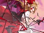  1girl :d ahoge bat_wings black_vest blonde_hair bow broken_mirror elis_(touhou) facial_mark fangs frilled_sleeves frills hair_bow highres kaigen_1025 long_hair long_sleeves mirror open_mouth pointy_ears pov red_bow red_skirt reflection shirt skirt smile solo star_(symbol) touhou touhou_(pc-98) very_long_hair vest violet_eyes wand white_shirt wings 