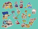  1girl 6+boys :d ^_^ aqua_background arms_up bamboo_broom bandana bangle black_eyes blonde_hair blue_hair blue_headwear blue_robe bob-omb bow bowser_jr. bracelet broom buck_teeth bucket calculator claws closed_eyes commentary_request duster elbow_rest fang fangs feather_duster glasses green_hair hat head_rest holding holding_broom holding_bucket holding_duster holding_wand hood hood_up iggy_koopa jewelry kamek larry_koopa lemmy_koopa lips long_sleeves looking_at_another ludwig_von_koopa lying mask morton_koopa_jr. multicolored_hair multiple_boys olivia_(paper_mario) on_side opaque_glasses open_mouth outstretched_arm paper_mario paper_mario:_the_origami_king pink-framed_eyewear pink_bow pink_hair pink_lips polka_dot polka_dot_bow puddle redhead rfufvas3phbxkxa robe round_eyewear roy_koopa shy_guy simple_background smile spiked_bracelet spiked_shell spikes spill standing streaked_hair sunglasses super_mario_bros. sweeping teeth thick_lips toad_(mario) towel turtle_shell v-shaped_eyebrows wand water wendy_o._koopa white_bandana white_wings wings 