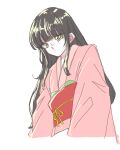  1980s_(style) 1girl black_hair closed_mouth highres houraisan_kaguya isagi japanese_clothes kimono long_hair long_sleeves looking_ahead pink_kimono retro_artstyle simple_background sketch solo touhou white_background yellow_eyes 