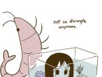  1girl animal as_shrimple_as_that_(meme) azumanga_daioh brown_eyes brown_hair closed_mouth english_text fish_tank kasuga_ayumu meme orenji_(wholesomeorenji) oversized_animal pun shrimp solo 