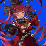  1girl absurdres black_gloves breasts eyepatch flower gloves haru_yu heterochromia highres hololive houshou_marine large_breasts open_mouth pocket_watch red_eyes red_flower red_rose rose twintails virtual_youtuber watch yellow_eyes 