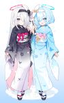  2girls apple_caramel arona_(blue_archive) blue_archive blue_hair colored_inner_hair commentary full_body grey_hair highres multicolored_hair multiple_girls pink_hair plana_(blue_archive) 