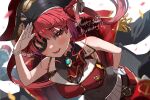  absurdres eyepatch haru_yu highres hololive houshou_marine long_hair navel open_mouth pleated_skirt red_eyes redhead skirt sleeveless twintails virtual_youtuber 