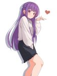  1girl aged_down blowing_kiss fern_(sousou_no_frieren) highres long_hair long_sleeves purple_hair sousou_no_frieren spell_phd sweat violet_eyes 