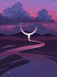  blue_clouds clouds commentary crescent_moon dripping horizon jubilee_(8pxl) landscape melting moon mountainous_horizon no_humans original outdoors pixel_art purple_clouds purple_theme reflection reflective_water scenery sky star_(sky) starry_sky surreal twilight water 