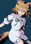  1girl absurdres animal_ears blonde_hair fox_ears fox_girl fox_tail hair_between_eyes highres kudamaki_tsukasa looking_at_viewer nara_(gsx250r_anzio) puffy_short_sleeves puffy_sleeves short_sleeves smile solo tail touhou yellow_eyes 