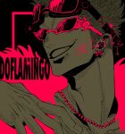  1boy character_name commentary_request donquixote_doflamingo goggles goggles_on_head highres larugo0513 male_focus one_piece short_hair smile solo sunglasses teeth 