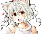  1girl animal_ears artist_request detached_sleeves fang hat heart inubashiri_momiji open_mouth red_eyes short_hair silver_hair smile solo tokin_hat touhou white_background wolf_ears 