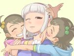  ebinera face futami_ami futami_mami hug idolmaster shijou_takane siblings sisters smile twins wink 