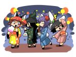  alternate_hairstyle animal_ears bunny_ears bunny_tail cotton_candy dancing eating eyebrows festival food food_on_face hecktop inaba_tewi japanese_clothes kaenbyou_rin kimono multiple_girls rabbit_ears reisen_udongein_inaba reiuji_utsuho tail touhou wings 