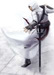  assassin&#039;s_creed assassin's_creed blade gauntlets gloves highres hood knife looking_back sheath sheathed sword weapon 