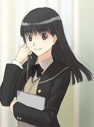  1girl amagami ayatsuji_tsukasa black_hair bow long_hair sakamoto_mineji school school_uniform smile solo 