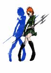  18750931225_(expsyche) 1girl absurdres artist_name belt boots character_name chrome_dokuro chrome_dokuro_(cosplay) cosplay crossover eyepatch green_eyes high_heels highres katekyo_hitman_reborn long_hair looking_at_viewer midriff nami navel one_piece orange_hair serious shoes simple_background skirt solo weapon white_background 