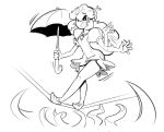  1girl balancing dress jewelry mary_janes minidress monochrome necklace no_headwear princess_peach puffy_short_sleeves puffy_sleeves sho-n-d shoes short_sleeves solo_focus super_mario_bros. tentacles tightrope umbrella 