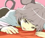  bad_id capelet face grey_hair lying mouse_ears mouse_tail nazrin on_stomach open_mouth red_eyes shiba_itsuki short_hair solo tail touhou 