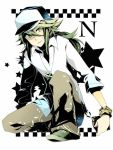  baseball_cap checkered green_eyes green_hair hat jewelry kneeling male n_(pokemon) necklace pokemon pokemon_(game) pokemon_black_and_white pokemon_bw ponytail rubix_cube sgawarananto smirk star 