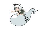  all_fours belt blue_eyes chibi hair_ribbon hairband konpaku_youmu konpaku_youmu_(ghost) minigirl mogumogu myon pointing ribbon shirt short_hair silver_hair skirt smile solo touhou vest 