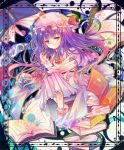  book bow comet_sion crescent crescent_moon hat highres long_hair patchouli_knowledge purple_hair red_eyes solo touhou 