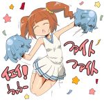  brown_hair cheerleader closed_eyes idolmaster jumping long_hair nemuro_nao open_mouth pom_poms solo takatsuki_yayoi twintails 
