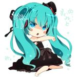  aqua_eyes aqua_hair butterfly_wings chibi dress hat hatsune_miku headphones itamidome long_hair magnet_(vocaloid) mini_top_hat solo top_hat twintails vocaloid wings 