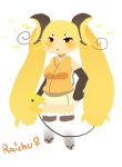  blonde_hair electricity gloves long_hair moemon nintendo personification raichu red_eyes ryouiki skirt solo standing tail thigh-highs twintails very_long_hair zettai 