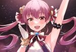  armpits hair_ornament haru_yu heterochromia highres hololive houshou_marine idol open_mouth red_eyes redhead twintails virtual_youtuber yellow_eyes 