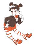  1girl :3 black_hair black_sclera black_suit blush_stickers bow buttons colored_sclera colored_skin double_bun floating footwear_bow full_body gloves hair_bun hand_on_own_hip humanization jigsaw_(character) leaning_forward long_sleeves looking_at_viewer mismatched_eyebrows pointing pointing_at_self red_bow red_footwear red_skirt saw_(movie) simple_background sketch skirt solo striped_leggings suit swept_bangs tokimekiwaku white_background white_gloves white_skin 