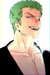  1boy eg_(eastg111) green_hair highres male_focus one_eye_closed one_piece roronoa_zoro scar scar_across_eye scar_on_face short_hair smile solo toned toned_male 