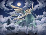  7_phi_3 alternate_color animal_focus blue_fur closed_mouth clouds commentary full_moon glint moon night night_sky no_humans pokemon pokemon_(creature) shiny_pokemon sky snout star_(sky) sword weapon wolf yellow_eyes zacian zacian_(crowned) 