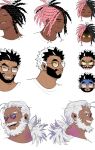  beard black_braid blue_earpiece dark-skinned_male dark_skin earrings facial_hair full_beard glasses gold greyscale jewelry monochrome moosopp original pink_braid purple_scales scar scar_on_face scar_on_forehead spiked_hair-ponytail spiky_beard spiky_hair tan tooth yellow_eyes 