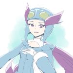  1girl gloves hand_on_own_chest haru_(haru4782) helmet highres long_hair looking_at_viewer pokemon pokemon_oras purple_hair solo upper_body violet_eyes white_gloves winona_(pokemon) 