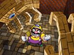  1boy clenched_hands clenched_teeth eyeball facial_hair from_above gloves green_footwear highres looking_up mustache overalls pointy_ears purple_overalls shirt super_mario_64_ds super_mario_bros. teeth thick_eyebrows wario white_gloves ya_mari_6363 yellow_headwear yellow_shirt 