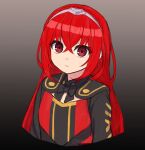  1girl aged_down alear_(female)_(divine_attire)_(fire_emblem) alear_(female)_(fire_emblem) alear_(fire_emblem) braid child cropped_torso crossed_bangs crown_braid fire_emblem fire_emblem_engage highres long_hair looking_at_viewer multicolored_hair official_alternate_costume official_alternate_hair_color red_eyes redhead shinae solo tiara upper_body very_long_hair 