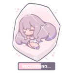  1girl absurdres blush closed_eyes closed_mouth decrilus dress gold_trim highres hololive hololive_english koseki_bijou long_hair long_sleeves purple_hair simple_background sleeping solo very_long_hair virtual_youtuber white_background white_dress 