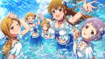 blue_eyes brown_hair character_name fukuda_noriko idolmaster_million_live!_theater_days long_hair momose_rio official_art shinomiya_karen smile swimsuit