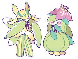  alternate_color animal_focus bibi_(kano2541293757) colored_skin commentary crown forehead_jewel green_eyes green_skin highres leaf lilligant lurantis no_humans pokemon pokemon_(creature) red_eyes shiny_pokemon simple_background white_background white_skin 