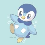  animal_focus artist_name bird blue_background blue_eyes blue_skin bright_pupils bubble colored_skin commentary_request highres iwasi_29 no_humans penguin piplup pokemon pokemon_(creature) simple_background twitter_username 