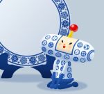  between_legs hand_between_legs highres katamari_damacy muucho plate qinghua_(porcelain) shadow sitting solo wariza 